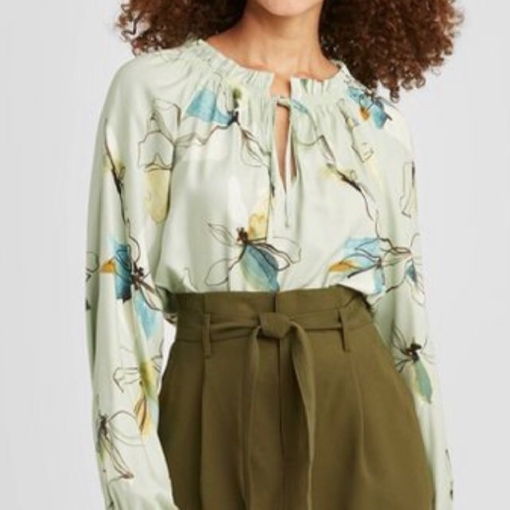 A New Day, NWT/ Mint Floral, long sleeve blouse, L